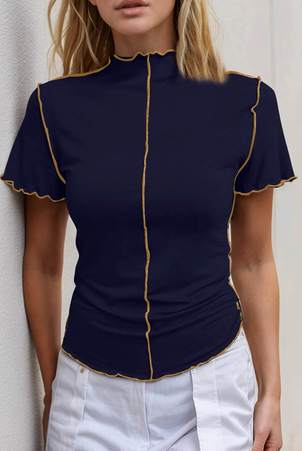 Ruffled Edge Mock Neck Top-Tops-Krush Kandy, Women's Online Fashion Boutique Located in Phoenix, Arizona (Scottsdale Area)