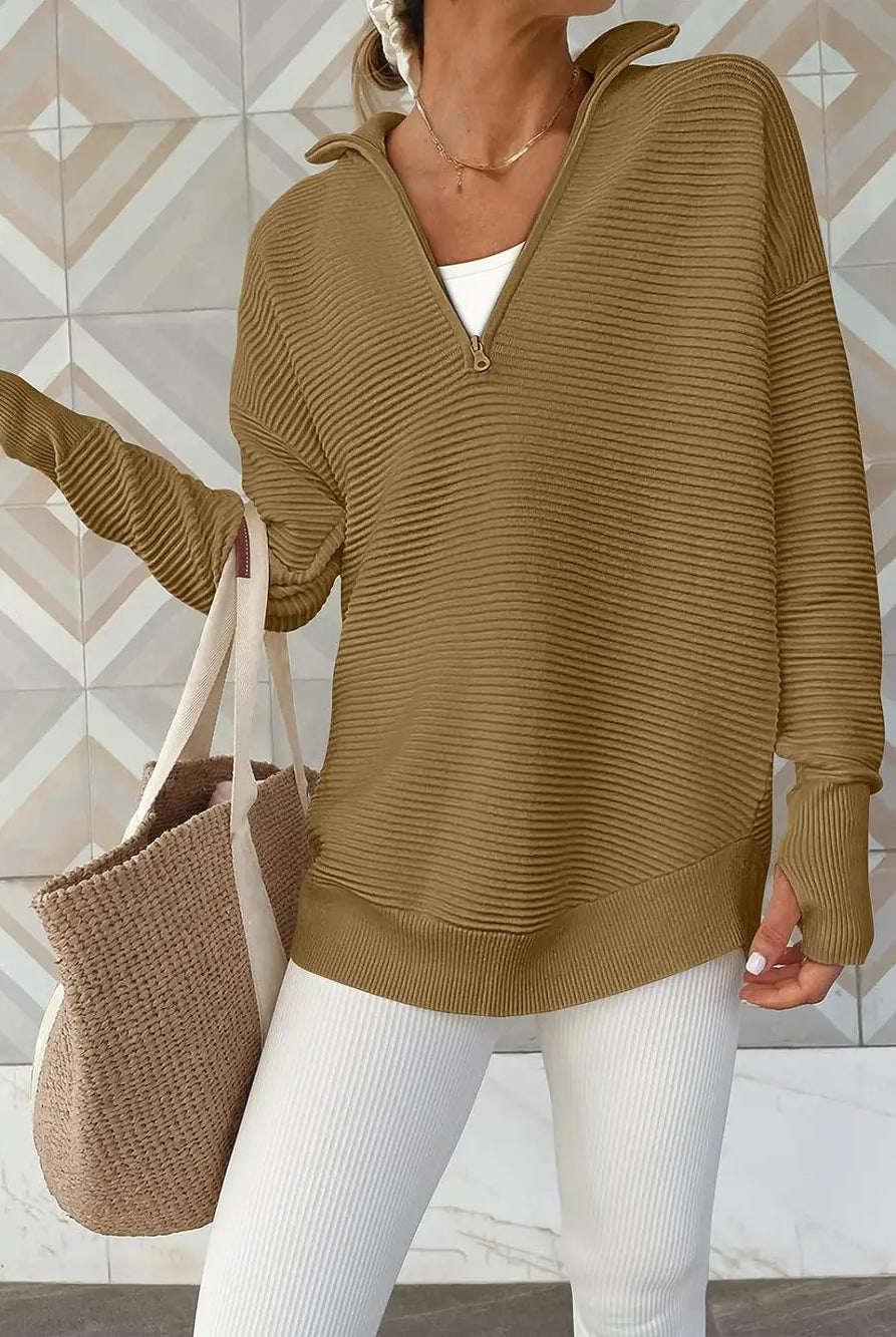 Half Zip Long Sleeve Knit Top-Sweaters-Krush Kandy, Women's Online Fashion Boutique Located in Phoenix, Arizona (Scottsdale Area)