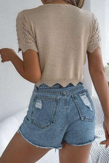 Tied Openwork Short Sleeve Cardigan-Krush Kandy, Women's Online Fashion Boutique Located in Phoenix, Arizona (Scottsdale Area)