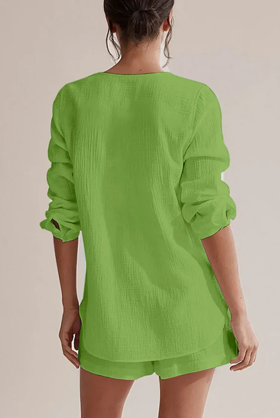 Notched Long Sleeve Top and Shorts Set-Krush Kandy, Women's Online Fashion Boutique Located in Phoenix, Arizona (Scottsdale Area)