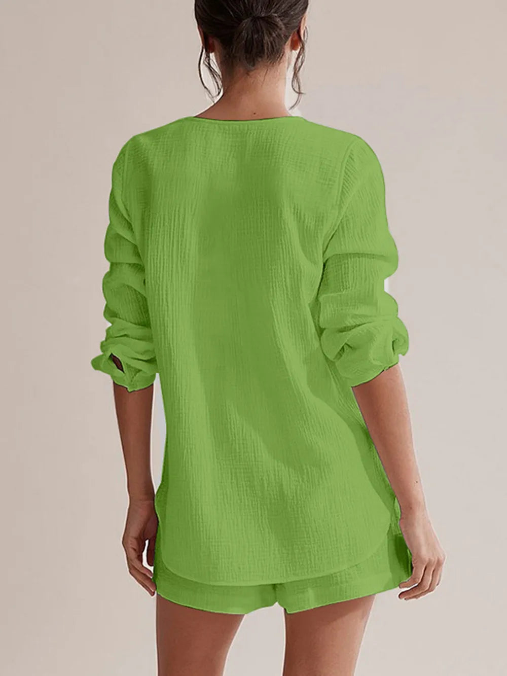 Notched Long Sleeve Top and Shorts Set-Krush Kandy, Women's Online Fashion Boutique Located in Phoenix, Arizona (Scottsdale Area)