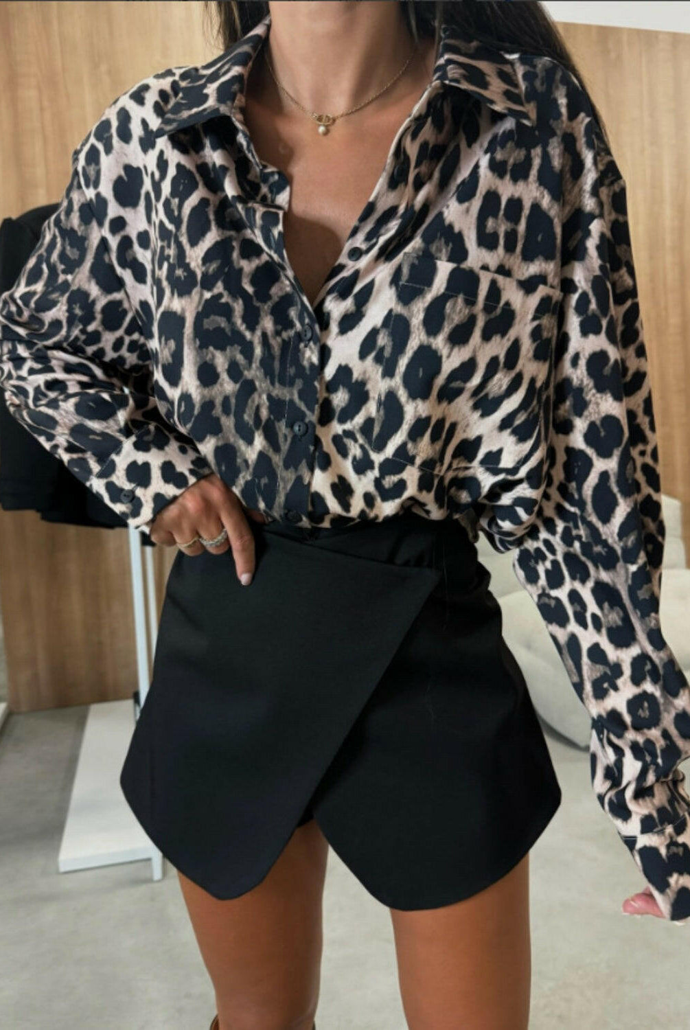 Leopard Collared Neck Long Sleeve Shirt-Krush Kandy, Women's Online Fashion Boutique Located in Phoenix, Arizona (Scottsdale Area)