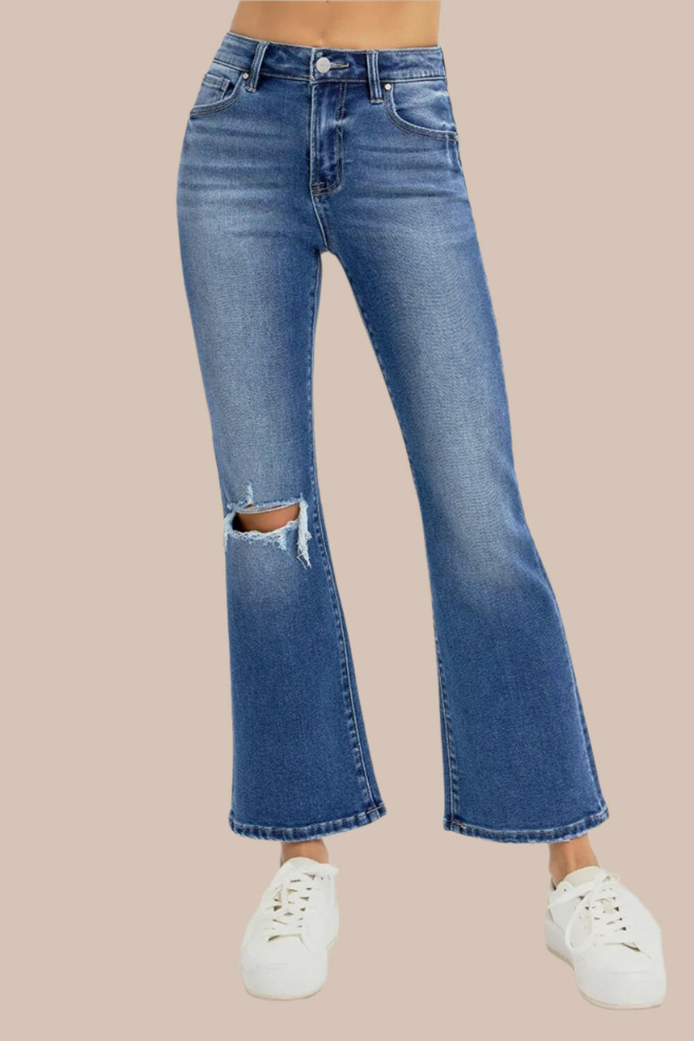 Risen Full Size Distressed High Rise Crop Flare Jeans-Krush Kandy, Women's Online Fashion Boutique Located in Phoenix, Arizona (Scottsdale Area)