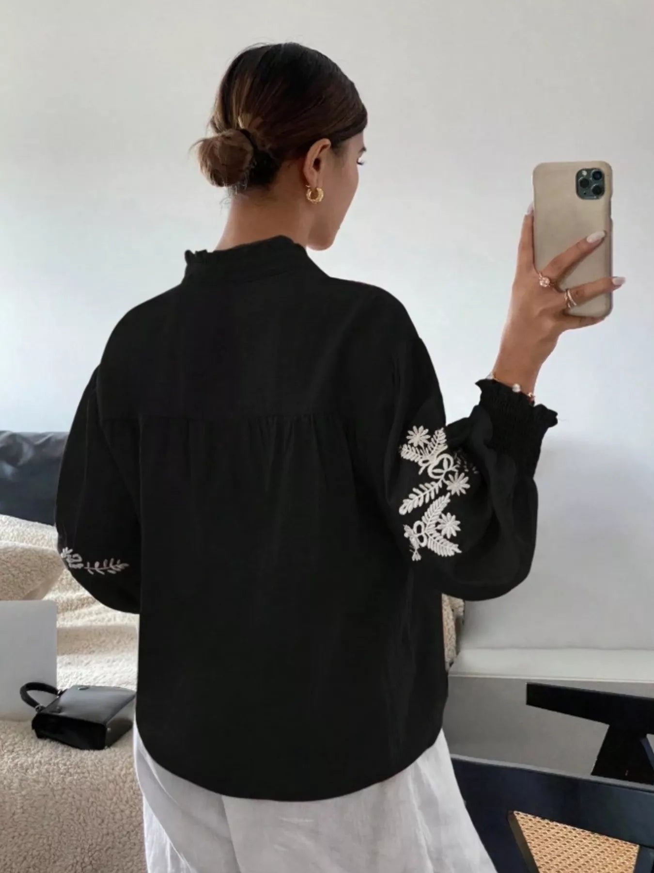 Embroidered Long Sleeve Blouse-Blouses-Krush Kandy, Women's Online Fashion Boutique Located in Phoenix, Arizona (Scottsdale Area)