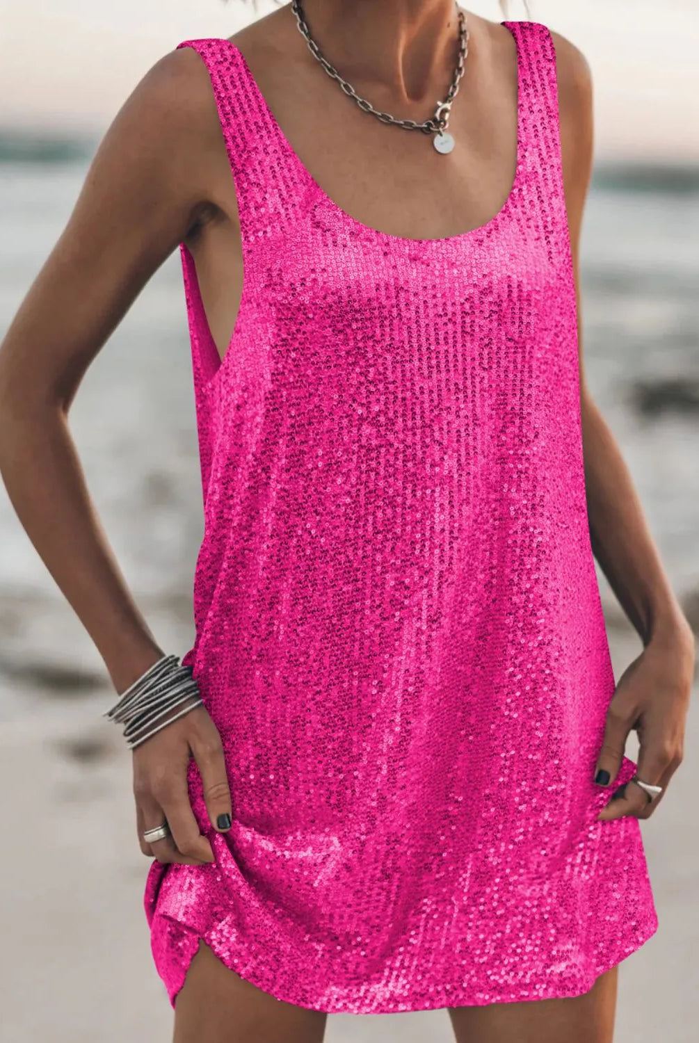 Sequin Scoop Neck Mini Dress-Dresses-Krush Kandy, Women's Online Fashion Boutique Located in Phoenix, Arizona (Scottsdale Area)