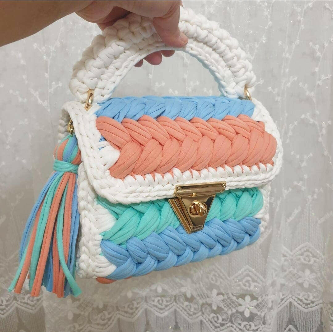 Cotton Candy Weave Handmade Crochet Purse-handbags-Krush Kandy, Women's Online Fashion Boutique Located in Phoenix, Arizona (Scottsdale Area)