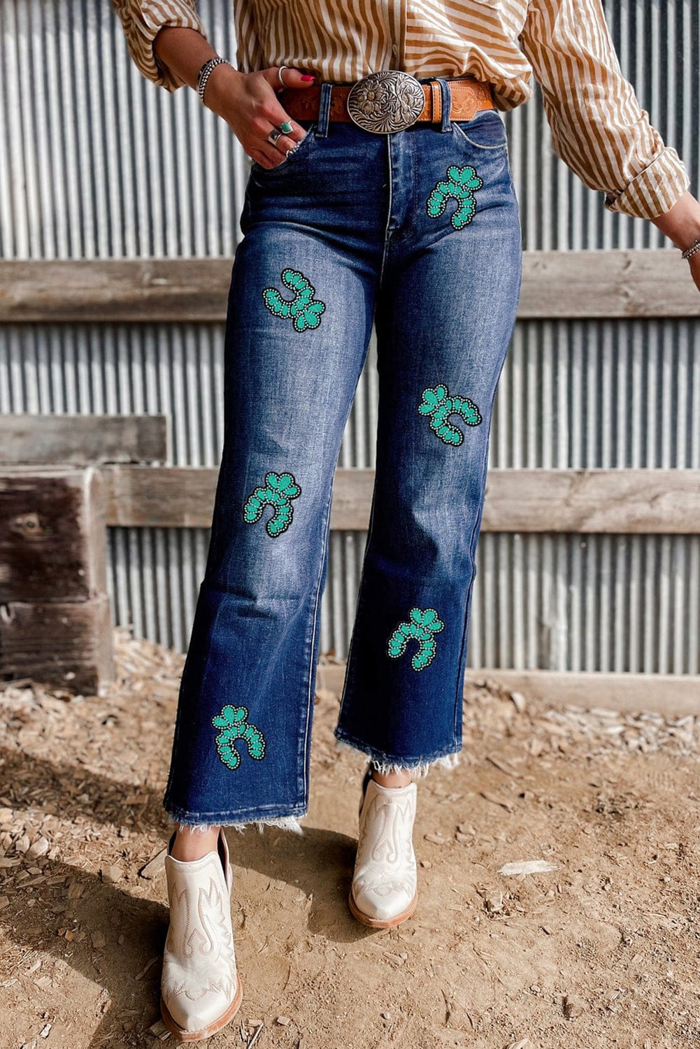 Turquoise Jewelry-Inspired Embellished Wide-Legged Denim Jeans-Denim-Krush Kandy, Women's Online Fashion Boutique Located in Phoenix, Arizona (Scottsdale Area)