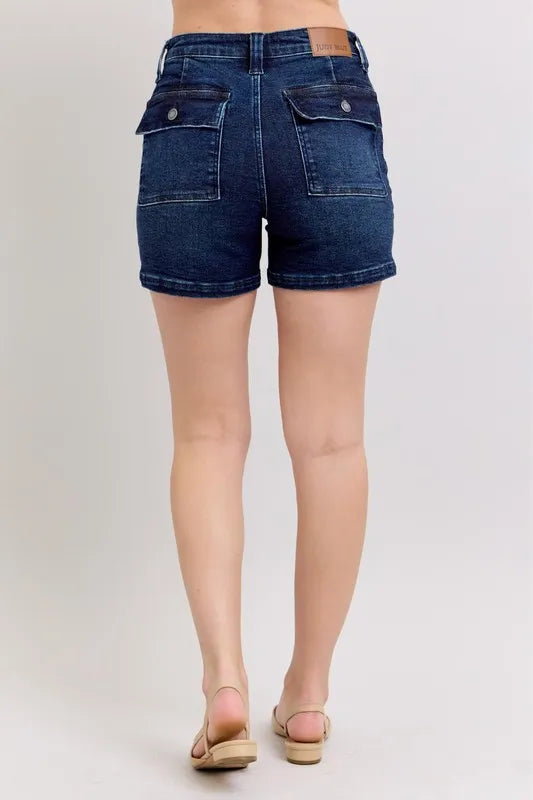 Judy Blue High Waist Back Flap Pocket Denim Shorts-Denim-Krush Kandy, Women's Online Fashion Boutique Located in Phoenix, Arizona (Scottsdale Area)