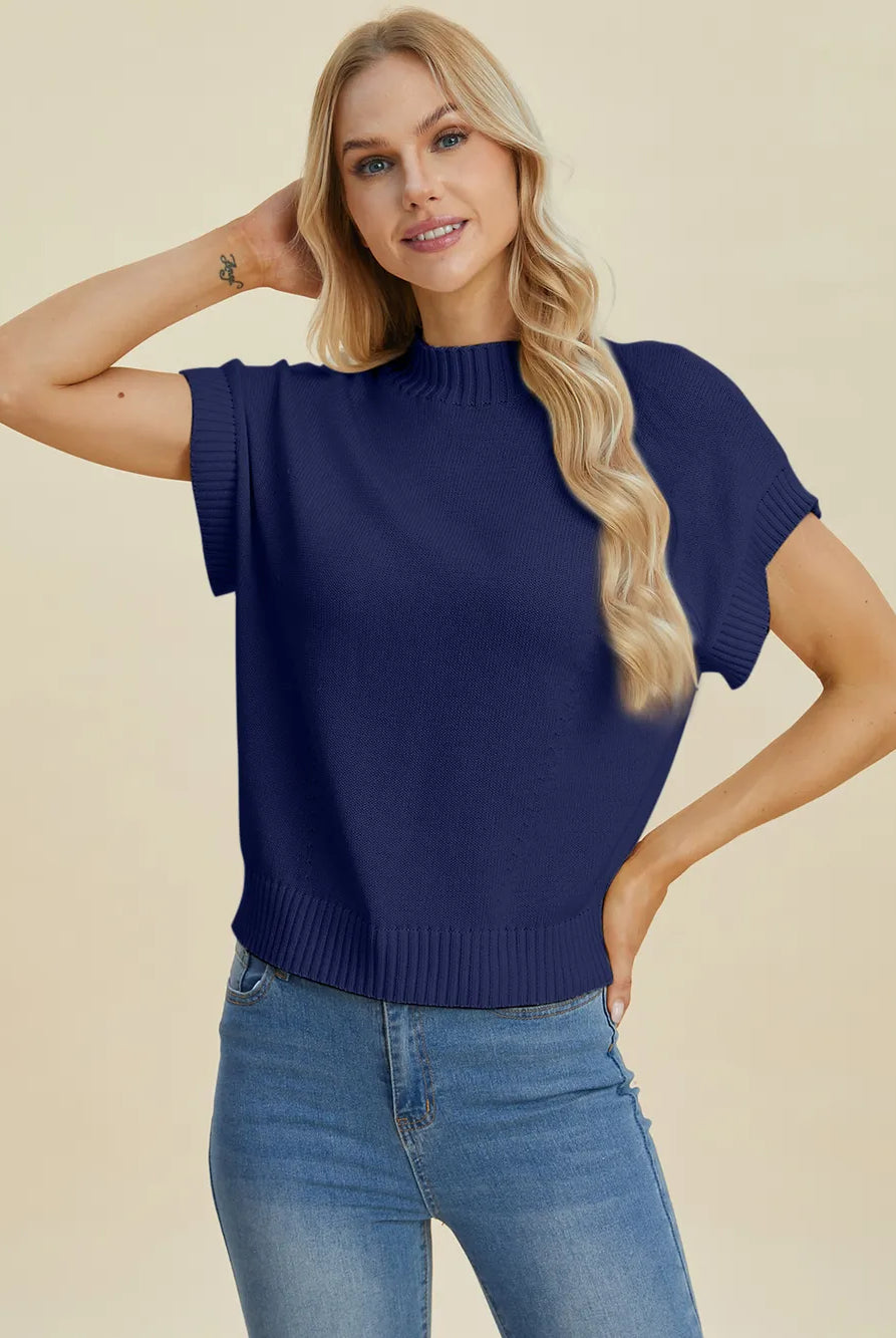Double Take Full Size Mock Neck Short Sleeve Sweater-Krush Kandy, Women's Online Fashion Boutique Located in Phoenix, Arizona (Scottsdale Area)
