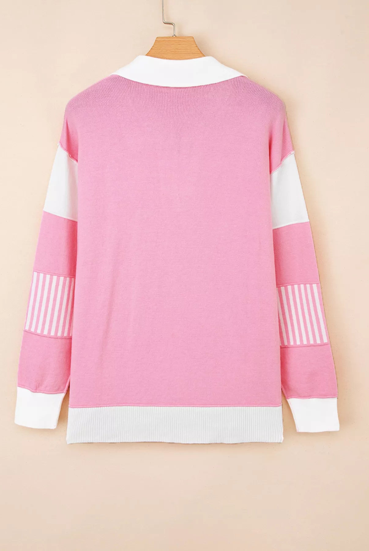 Contrasting Polo Collar Color Block Knit Drop Shoulder Sweater-Sweater-Krush Kandy, Women's Online Fashion Boutique Located in Phoenix, Arizona (Scottsdale Area)