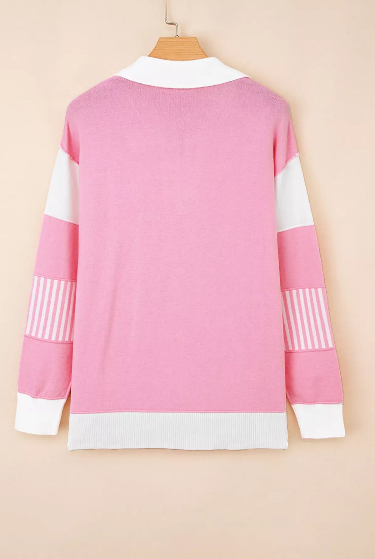 Contrasting Polo Collar Color Block Knit Drop Shoulder Sweater-Sweater-Krush Kandy, Women's Online Fashion Boutique Located in Phoenix, Arizona (Scottsdale Area)