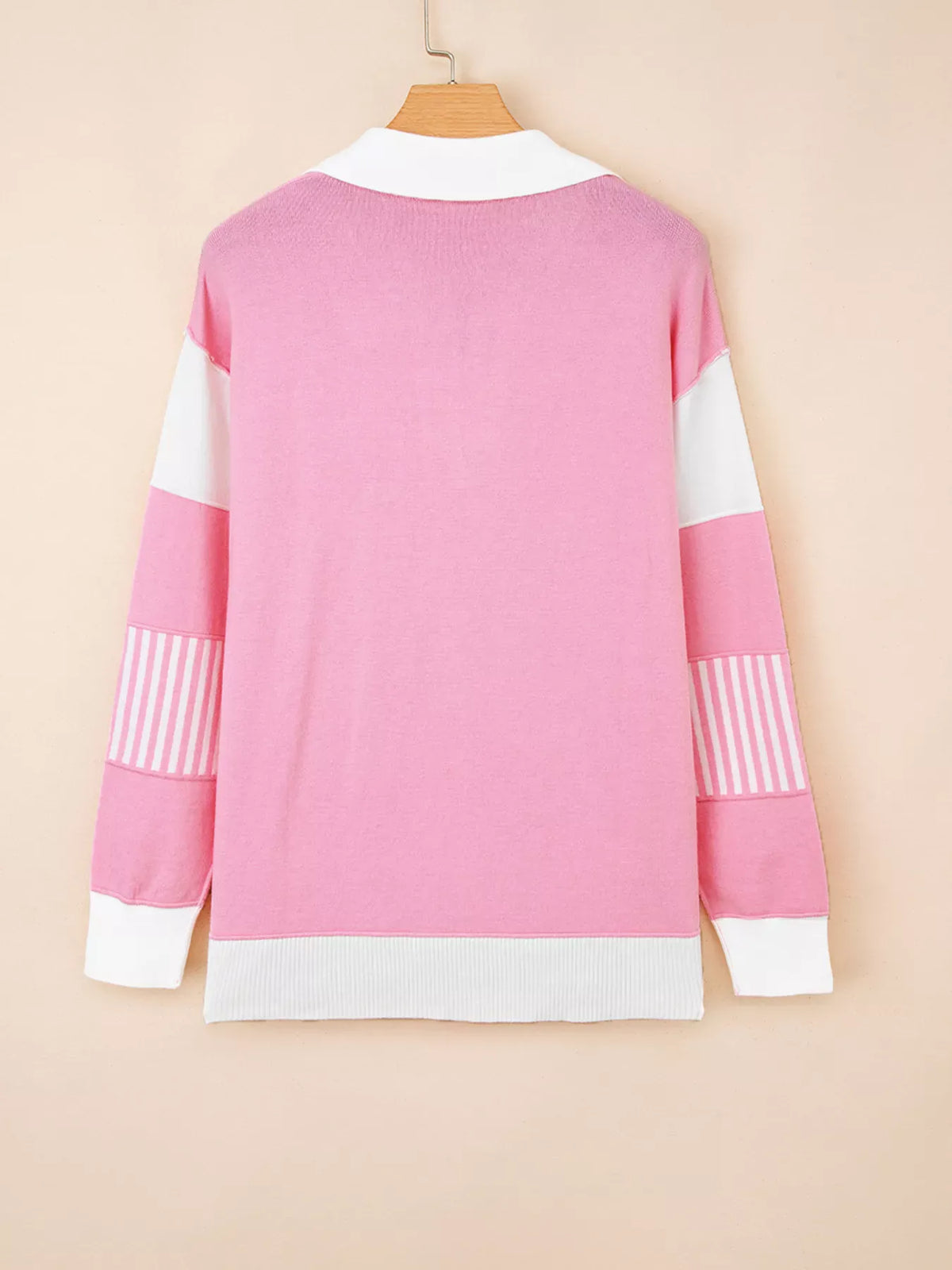 Contrasting Polo Collar Color Block Knit Drop Shoulder Sweater-Sweater-Krush Kandy, Women's Online Fashion Boutique Located in Phoenix, Arizona (Scottsdale Area)
