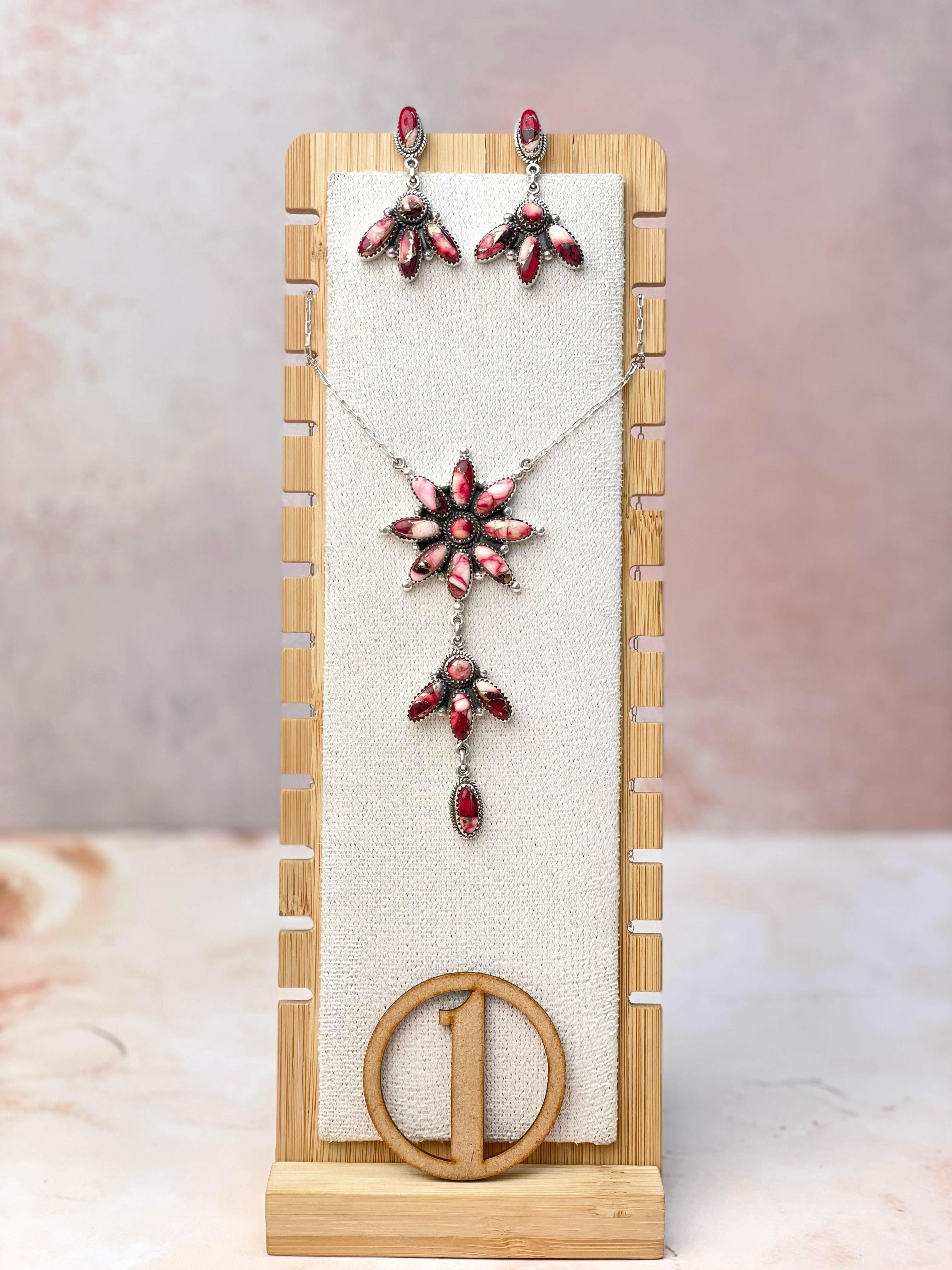 Dahlia's Rose Stone Cluster Necklace & Earring SETS-Necklaces-Krush Kandy, Women's Online Fashion Boutique Located in Phoenix, Arizona (Scottsdale Area)