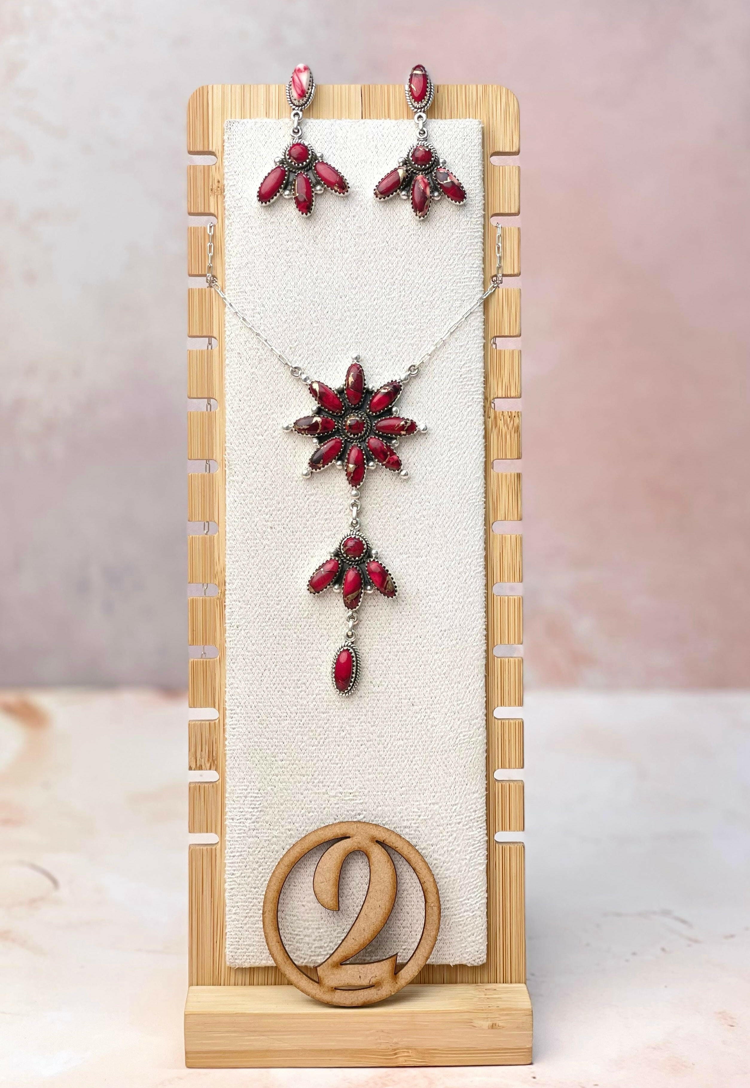 Dahlia's Rose Stone Cluster Necklace & Earring SETS-Necklaces-Krush Kandy, Women's Online Fashion Boutique Located in Phoenix, Arizona (Scottsdale Area)