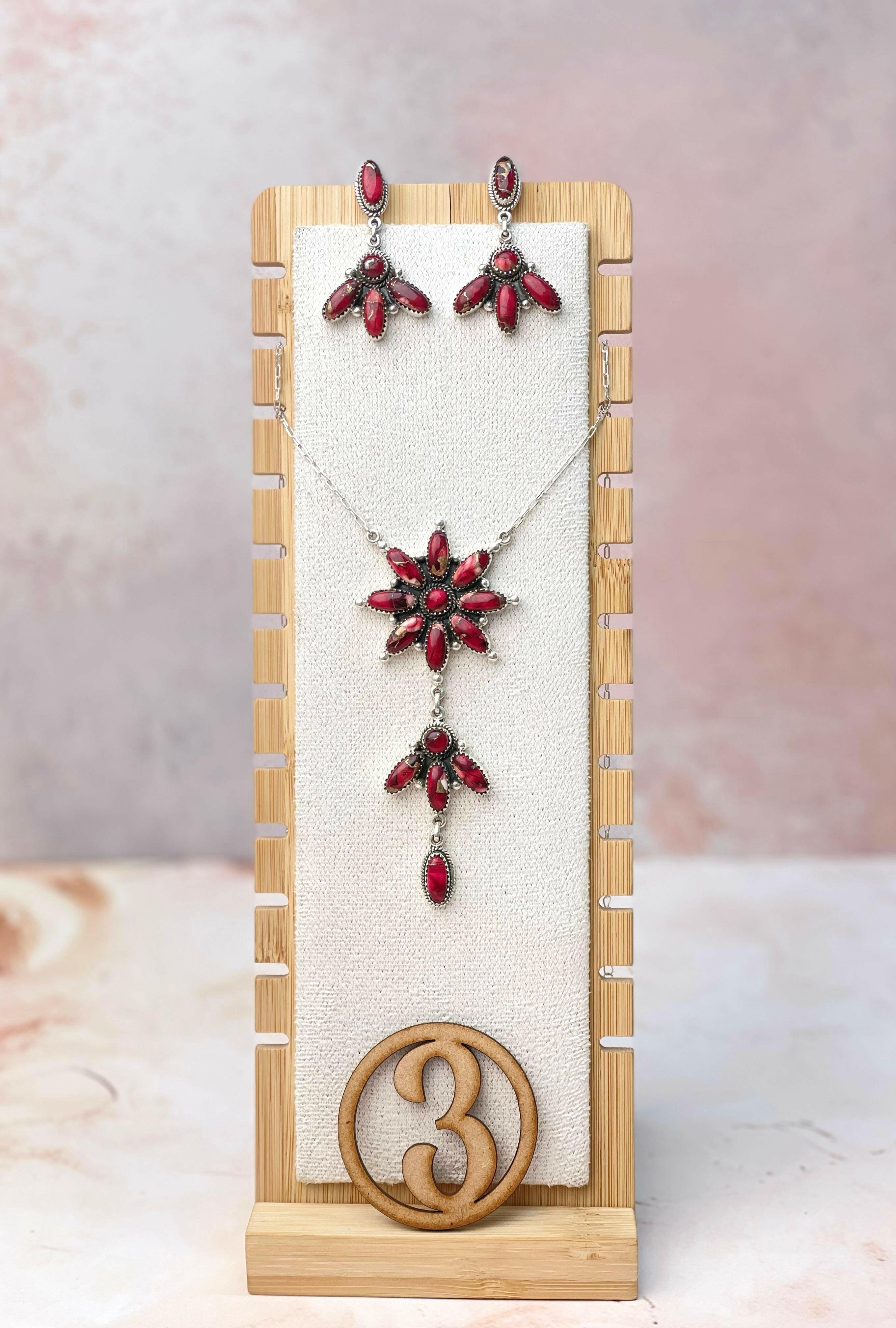 Dahlia's Rose Stone Cluster Necklace & Earring SETS-Necklaces-Krush Kandy, Women's Online Fashion Boutique Located in Phoenix, Arizona (Scottsdale Area)