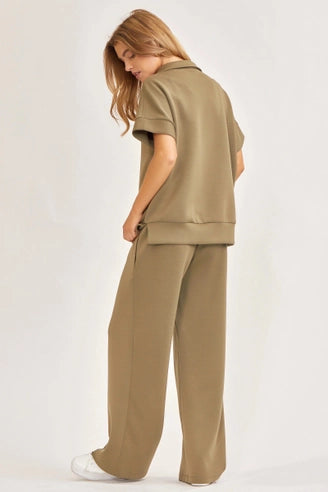 Short-Sleeved Quarter-Zip Lounge Set-2 Piece Outfit Sets-Krush Kandy, Women's Online Fashion Boutique Located in Phoenix, Arizona (Scottsdale Area)