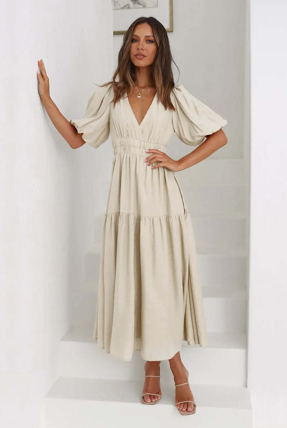 Tiered Surplice Half Sleeve Midi Dress-dress-Krush Kandy, Women's Online Fashion Boutique Located in Phoenix, Arizona (Scottsdale Area)