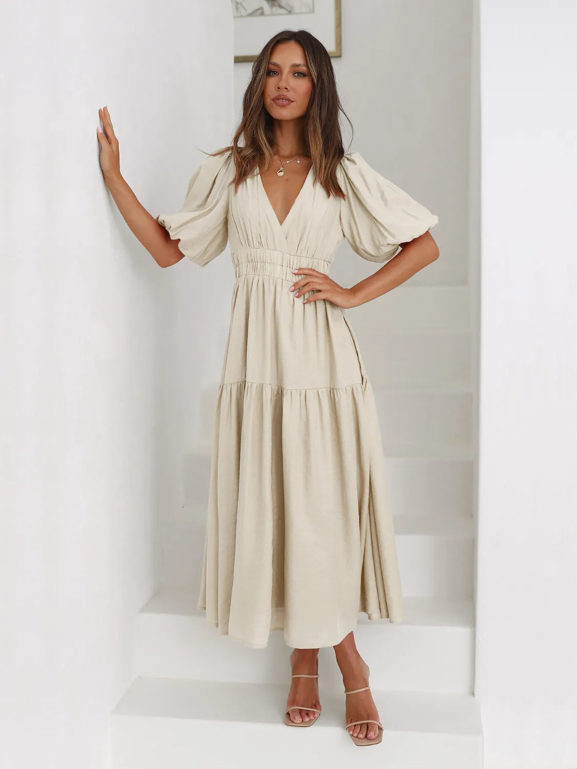 Tiered Surplice Half Sleeve Midi Dress-dress-Krush Kandy, Women's Online Fashion Boutique Located in Phoenix, Arizona (Scottsdale Area)