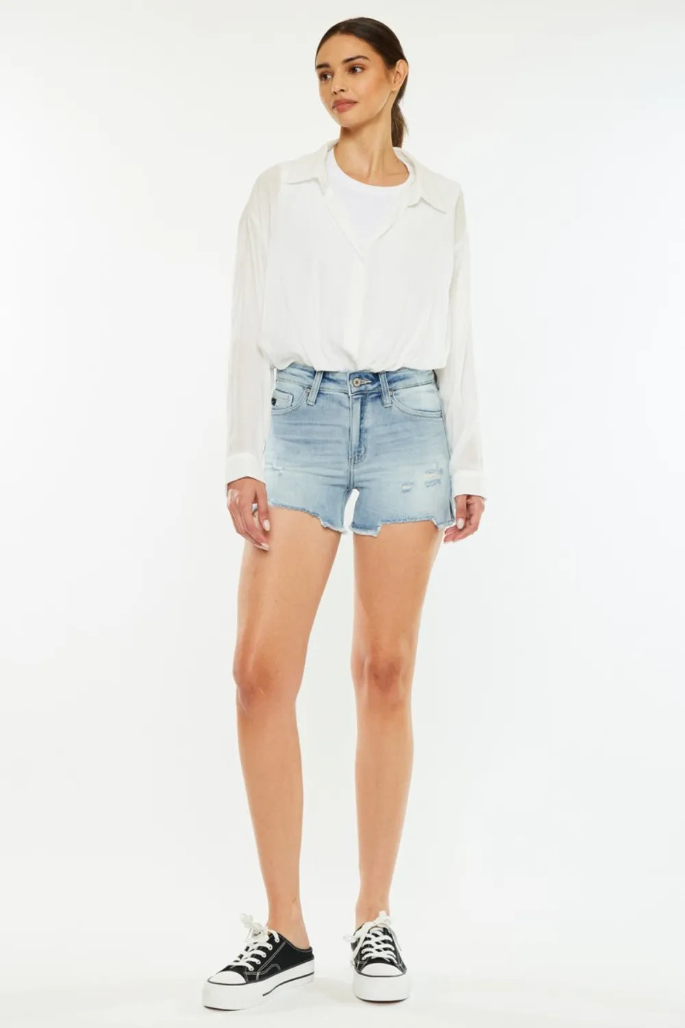 Kancan High Rise Side Slit Denim Shorts-Shorts-Krush Kandy, Women's Online Fashion Boutique Located in Phoenix, Arizona (Scottsdale Area)