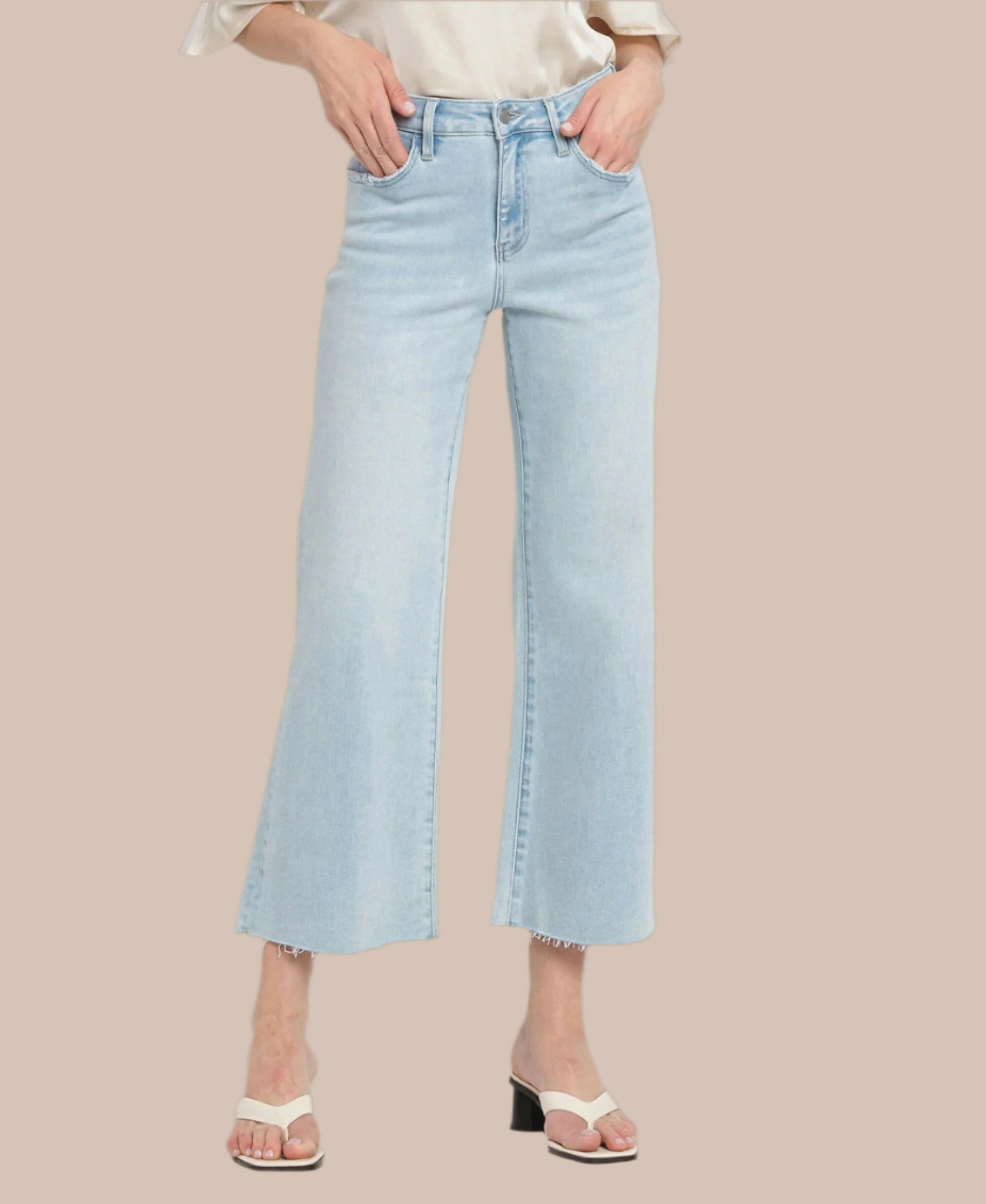 VERVET Sun-Kissed Crop High Rise Wide Leg Jeans-Denim-Krush Kandy, Women's Online Fashion Boutique Located in Phoenix, Arizona (Scottsdale Area)
