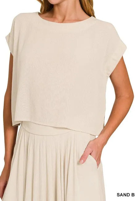 Woven Crinkle Gauze Crop Tee and Skirt Set-2 Piece Outfit Sets-Krush Kandy, Women's Online Fashion Boutique Located in Phoenix, Arizona (Scottsdale Area)