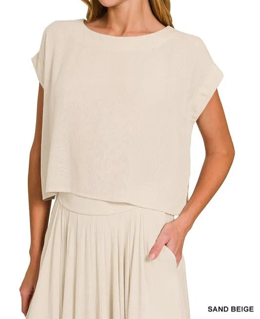 Woven Crinkle Gauze Crop Tee and Skirt Set-2 Piece Outfit Sets-Krush Kandy, Women's Online Fashion Boutique Located in Phoenix, Arizona (Scottsdale Area)