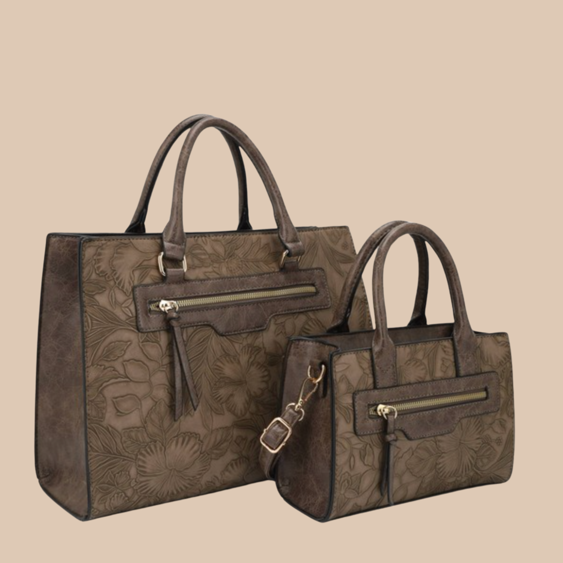 Avery 2-in-1 Floral Embossed Tote Set-Purses & Bags-Krush Kandy, Women's Online Fashion Boutique Located in Phoenix, Arizona (Scottsdale Area)