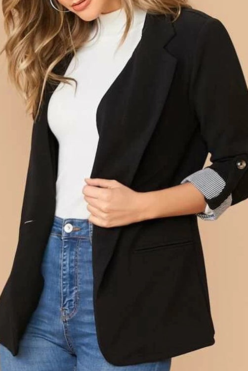 Lapel Collar Roll-Tab Sleeve Blazer-Krush Kandy, Women's Online Fashion Boutique Located in Phoenix, Arizona (Scottsdale Area)