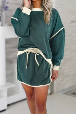 Chic Duo Contrast Pullover Skort Set | 4 Color Options-2 Piece Outfit Sets-Krush Kandy, Women's Online Fashion Boutique Located in Phoenix, Arizona (Scottsdale Area)