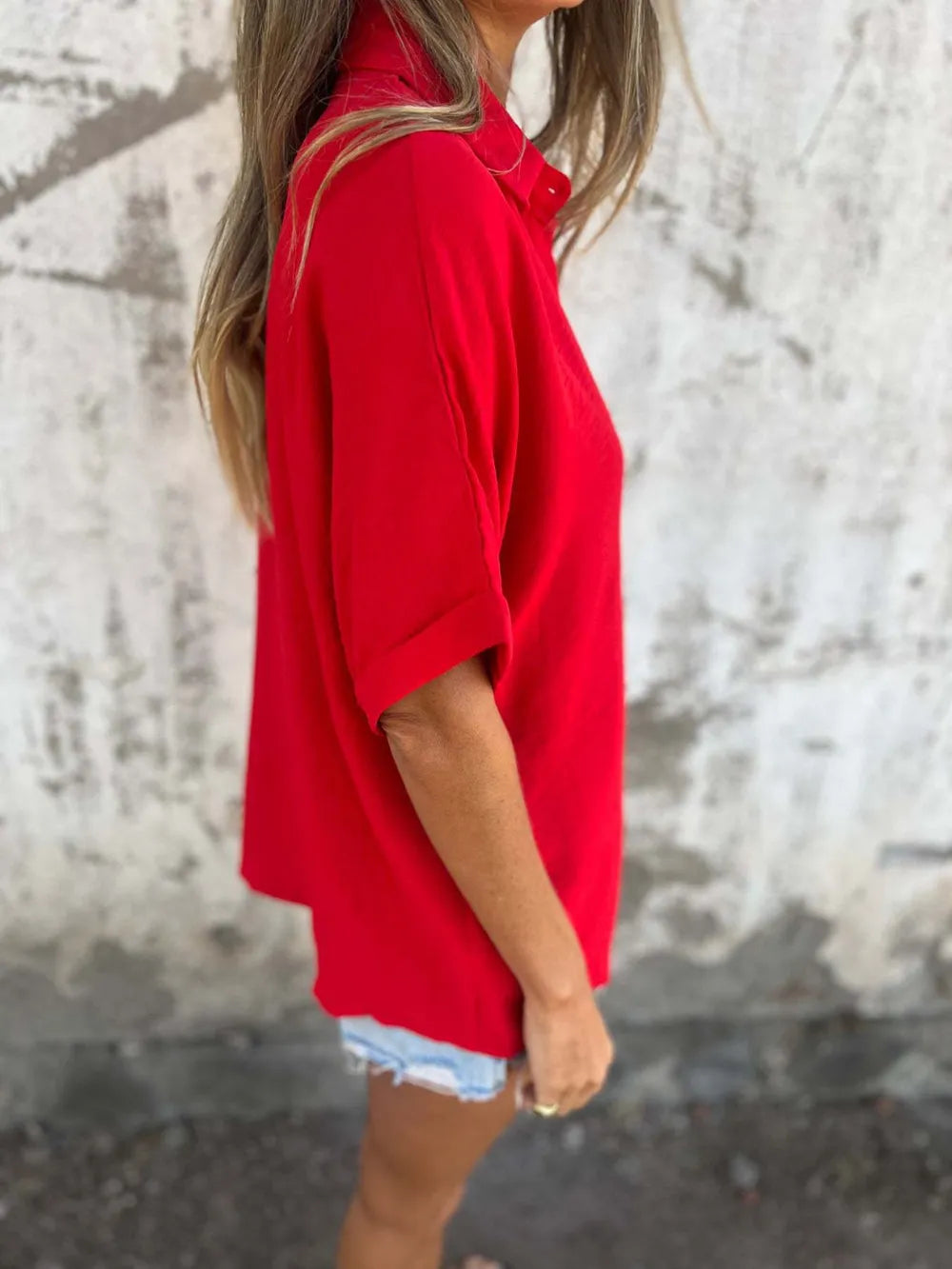 Full Size Collared Neck Half Sleeve Shirt Plus Size-Krush Kandy, Women's Online Fashion Boutique Located in Phoenix, Arizona (Scottsdale Area)