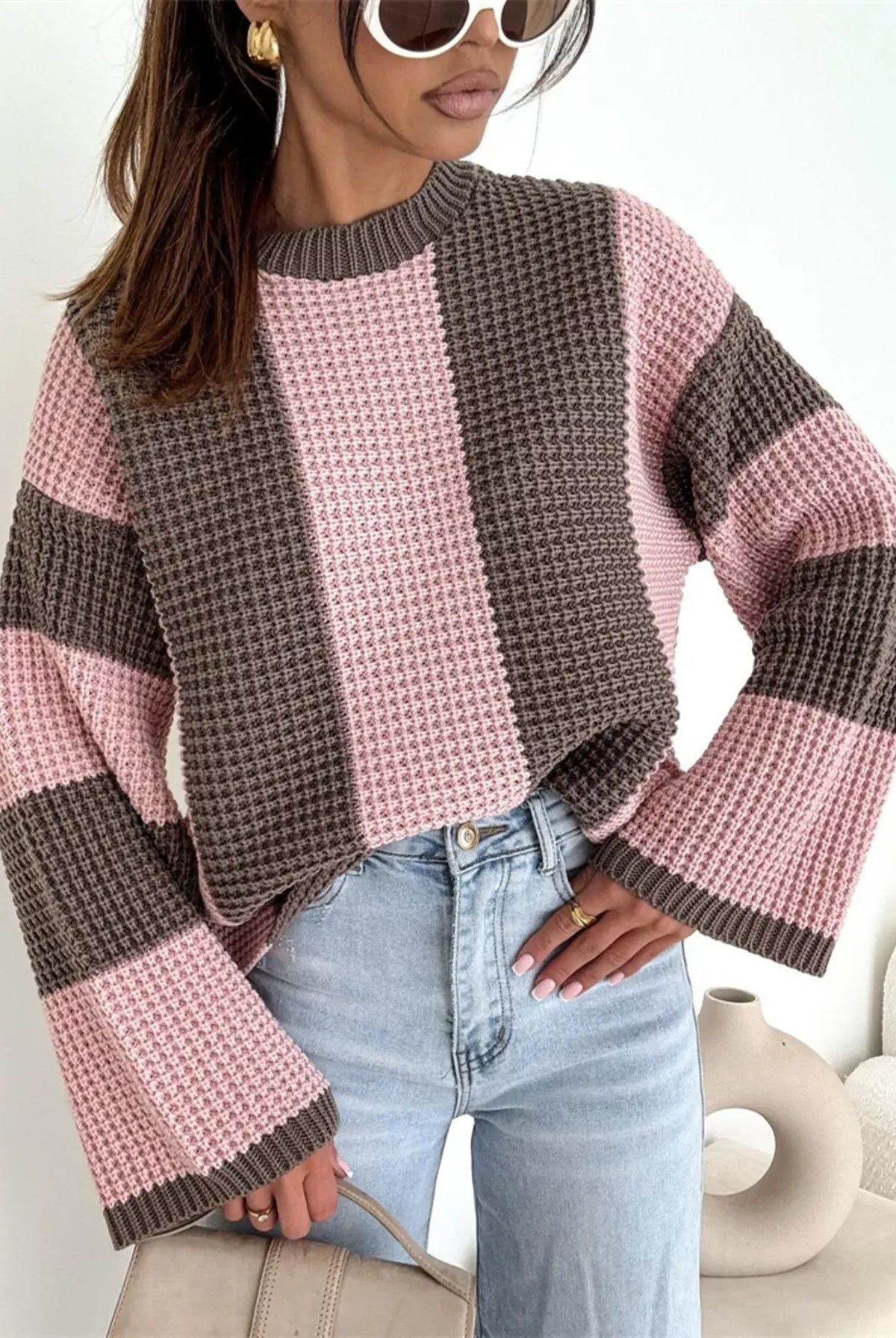 Color Block Long Sleeve Sweater-Sweater-Krush Kandy, Women's Online Fashion Boutique Located in Phoenix, Arizona (Scottsdale Area)