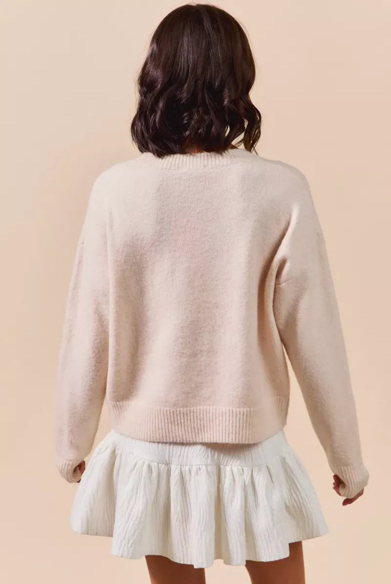 SO ME Embroidered Ribbon Round Neck Sweater-Sweaters-Krush Kandy, Women's Online Fashion Boutique Located in Phoenix, Arizona (Scottsdale Area)