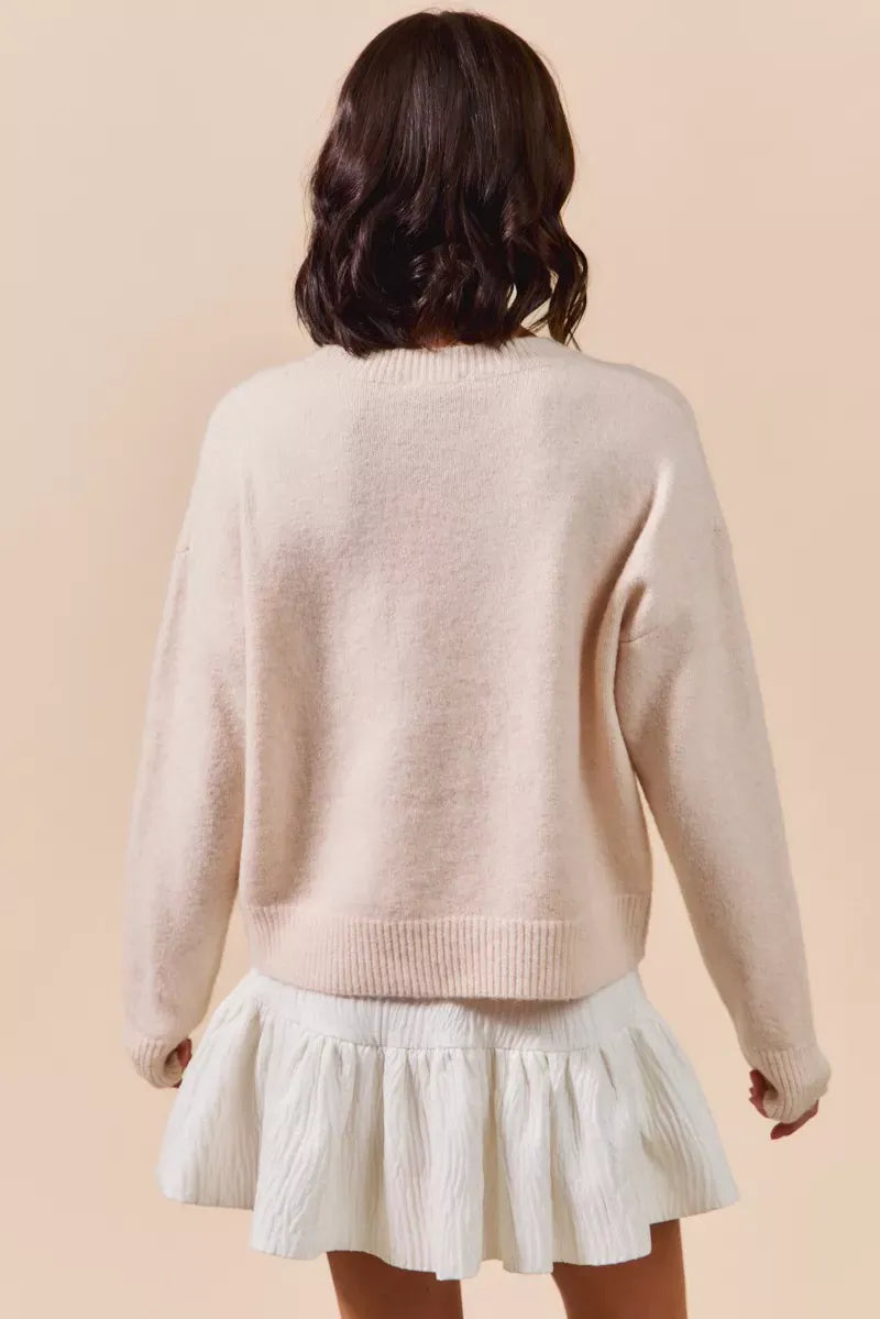 SO ME Embroidered Ribbon Round Neck Sweater-Sweaters-Krush Kandy, Women's Online Fashion Boutique Located in Phoenix, Arizona (Scottsdale Area)