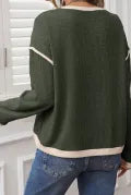 Merry Patched Graphic Contrast Trim Christmas Knitted Long Sleeve Top-Long Sleeve Tops-Krush Kandy, Women's Online Fashion Boutique Located in Phoenix, Arizona (Scottsdale Area)