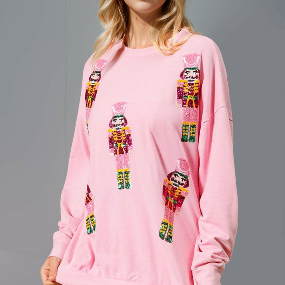 Sequin Nutcracker Round Neck Long Sleeve Sweatshirt-Sweaters-Krush Kandy, Women's Online Fashion Boutique Located in Phoenix, Arizona (Scottsdale Area)