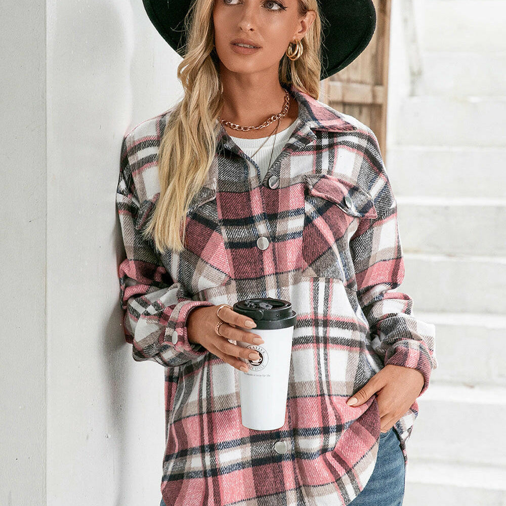 Ivy Lane Meet You Outside Plaid Button Down Curved Hem Shacket-Krush Kandy, Women's Online Fashion Boutique Located in Phoenix, Arizona (Scottsdale Area)