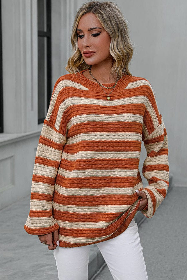 Striped Dropped Shoulder Sweater-Sweaters-Krush Kandy, Women's Online Fashion Boutique Located in Phoenix, Arizona (Scottsdale Area)