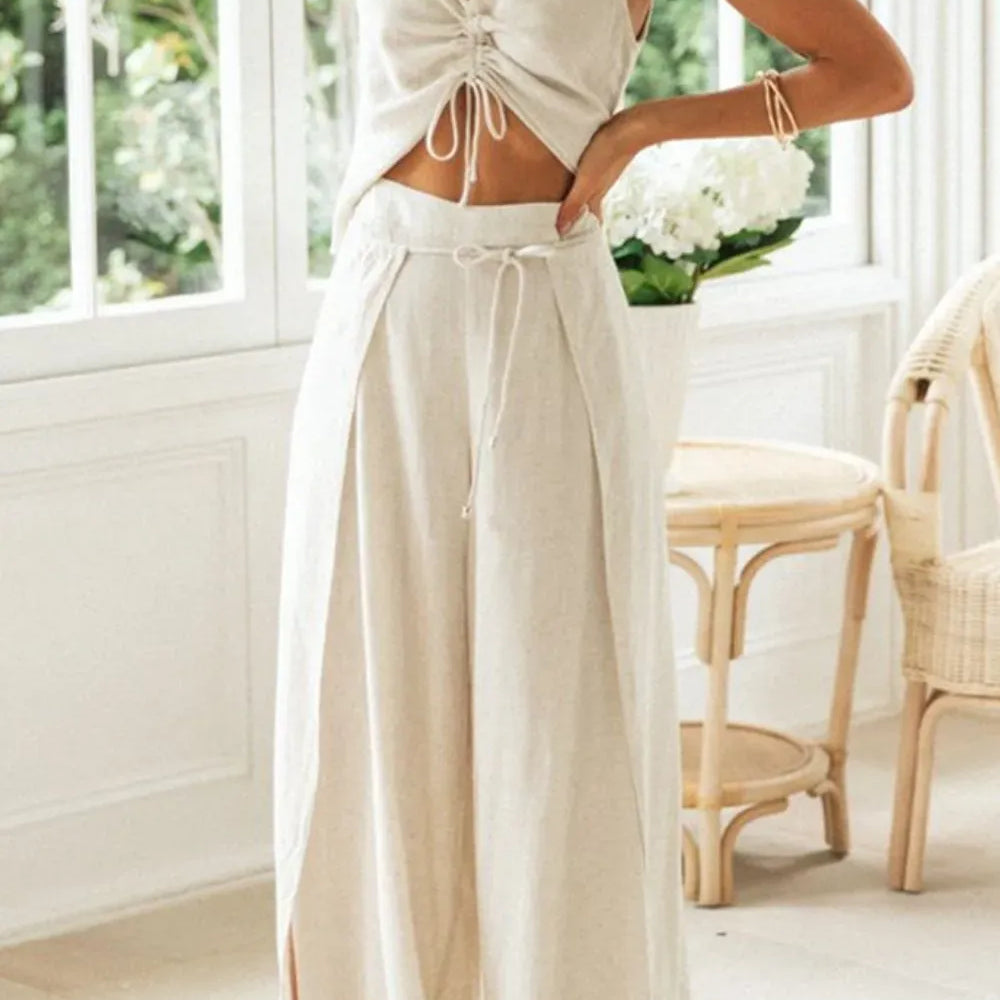 Drawstring V-Neck Tank and Pants Set-2 Piece Outfit Sets-Krush Kandy, Women's Online Fashion Boutique Located in Phoenix, Arizona (Scottsdale Area)