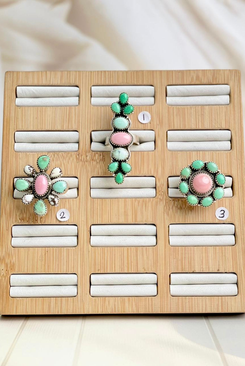 Pink Conch, Varascite & Wild Horse Cluster Rings-Rings-Krush Kandy, Women's Online Fashion Boutique Located in Phoenix, Arizona (Scottsdale Area)