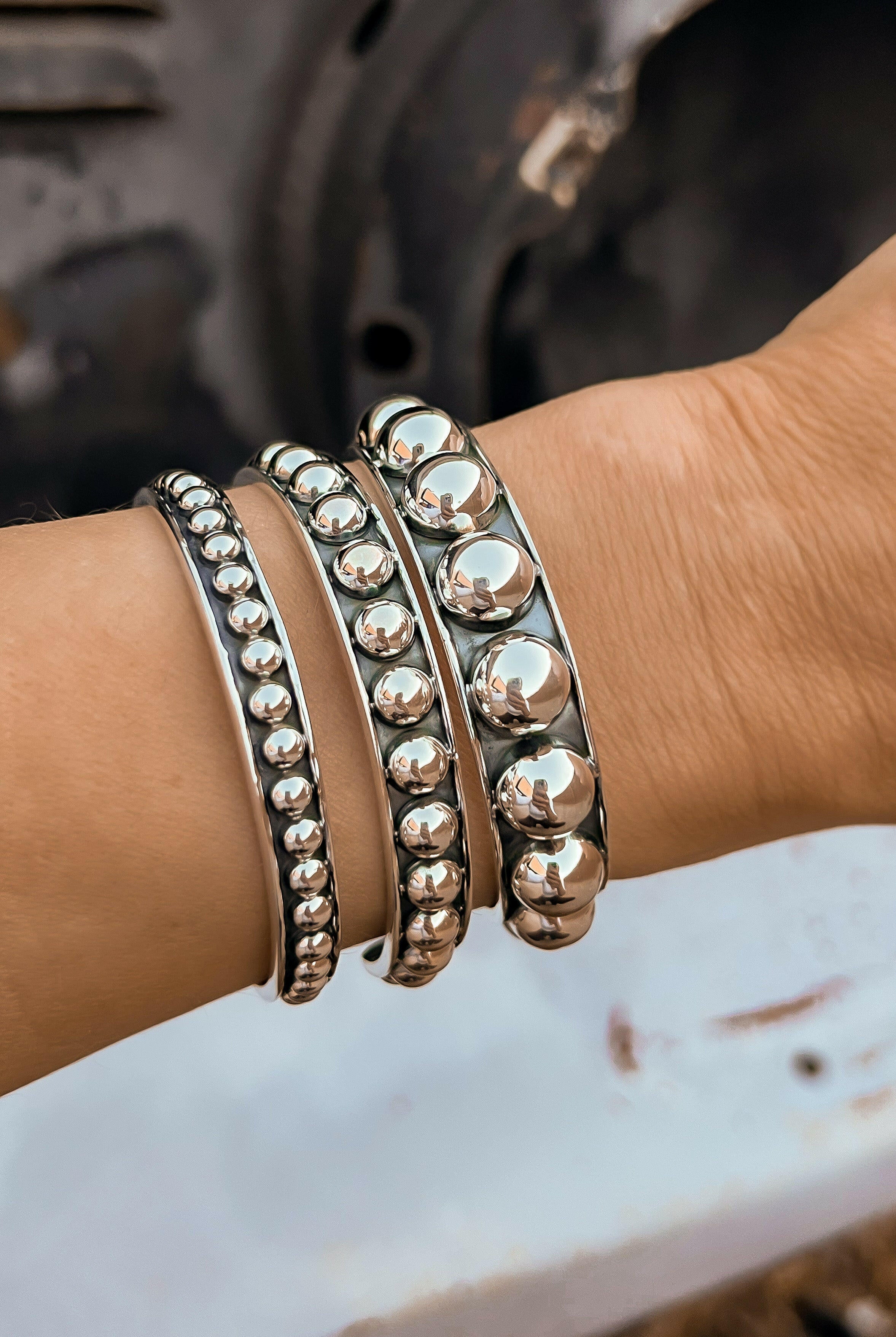 Mesa Moon Sterling Silver Studded Cuffs MADE TO ORDER-Cuffs-Krush Kandy, Women's Online Fashion Boutique Located in Phoenix, Arizona (Scottsdale Area)