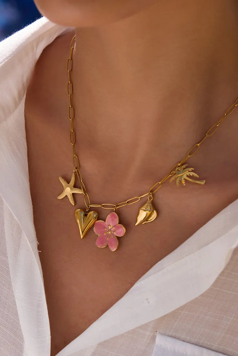 Beach Theme Pendant Necklace with Resin Flower-Necklaces-Krush Kandy, Women's Online Fashion Boutique Located in Phoenix, Arizona (Scottsdale Area)
