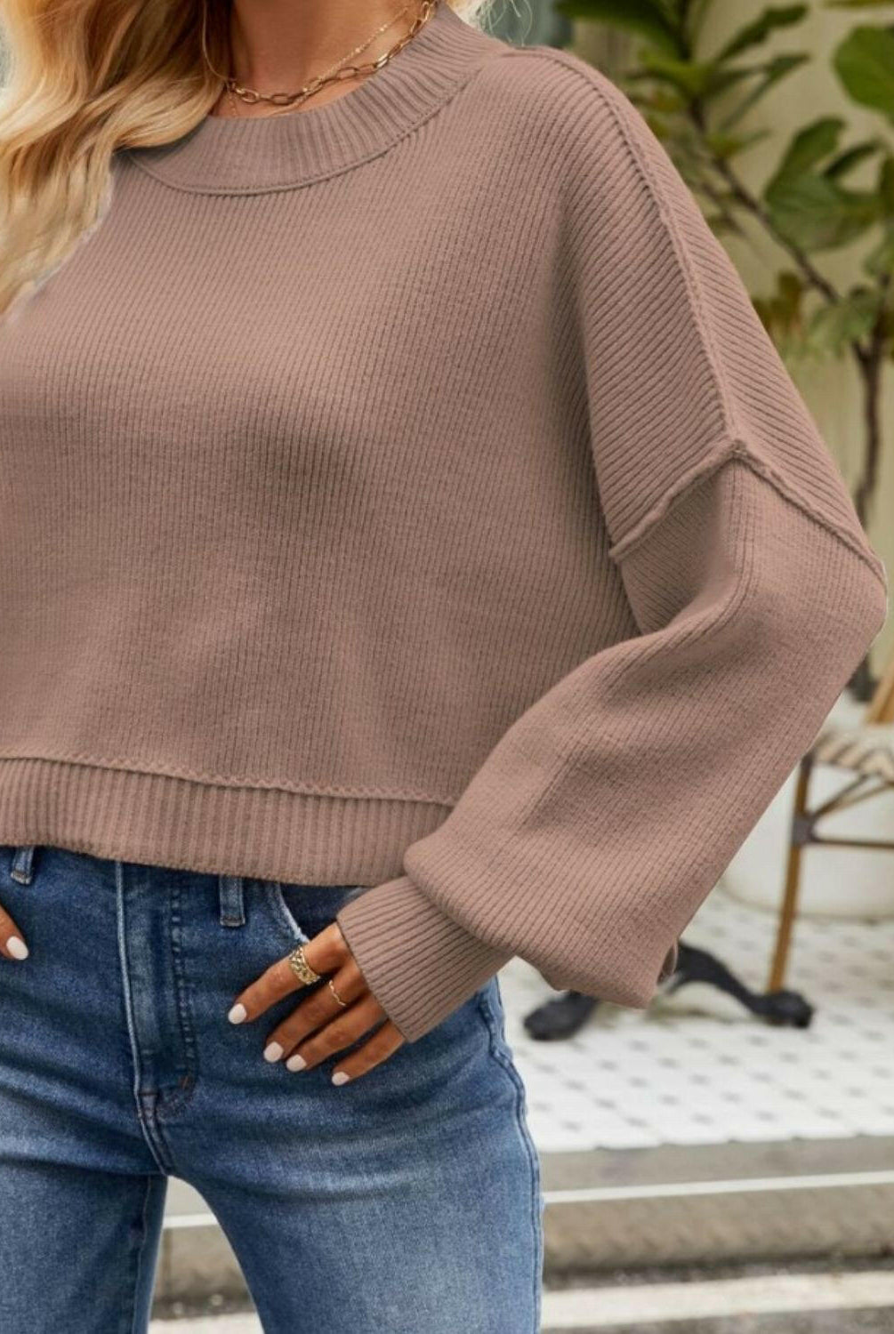 Round Neck Dropped Shoulder Sweater-Krush Kandy, Women's Online Fashion Boutique Located in Phoenix, Arizona (Scottsdale Area)