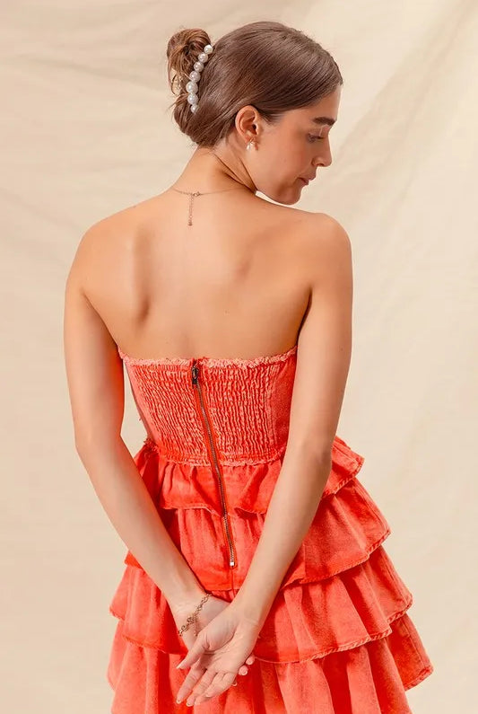 SO ME Strapless Ruffle Layered Game Day Cheer Up Dress-Dresses-Krush Kandy, Women's Online Fashion Boutique Located in Phoenix, Arizona (Scottsdale Area)