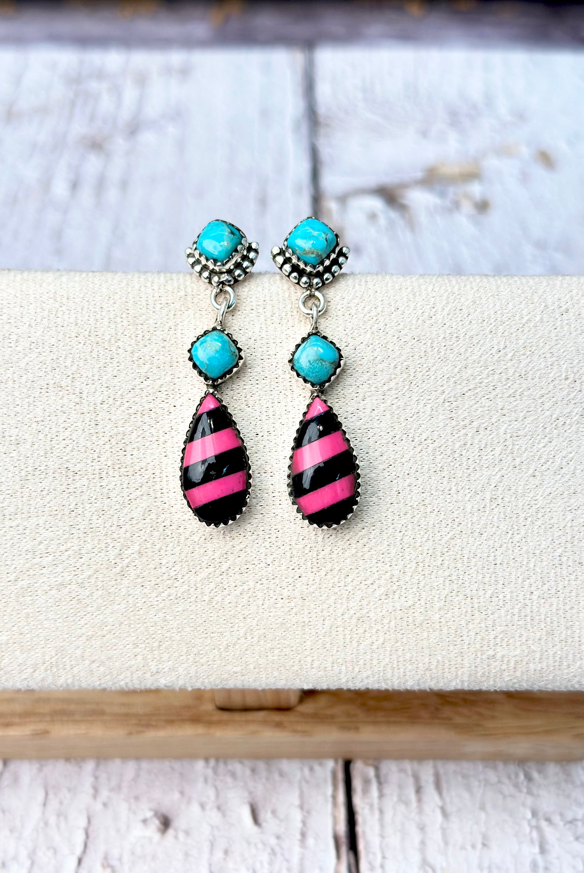 Stand Out Turquoise & Stripe Earrings-Earrings-Krush Kandy, Women's Online Fashion Boutique Located in Phoenix, Arizona (Scottsdale Area)