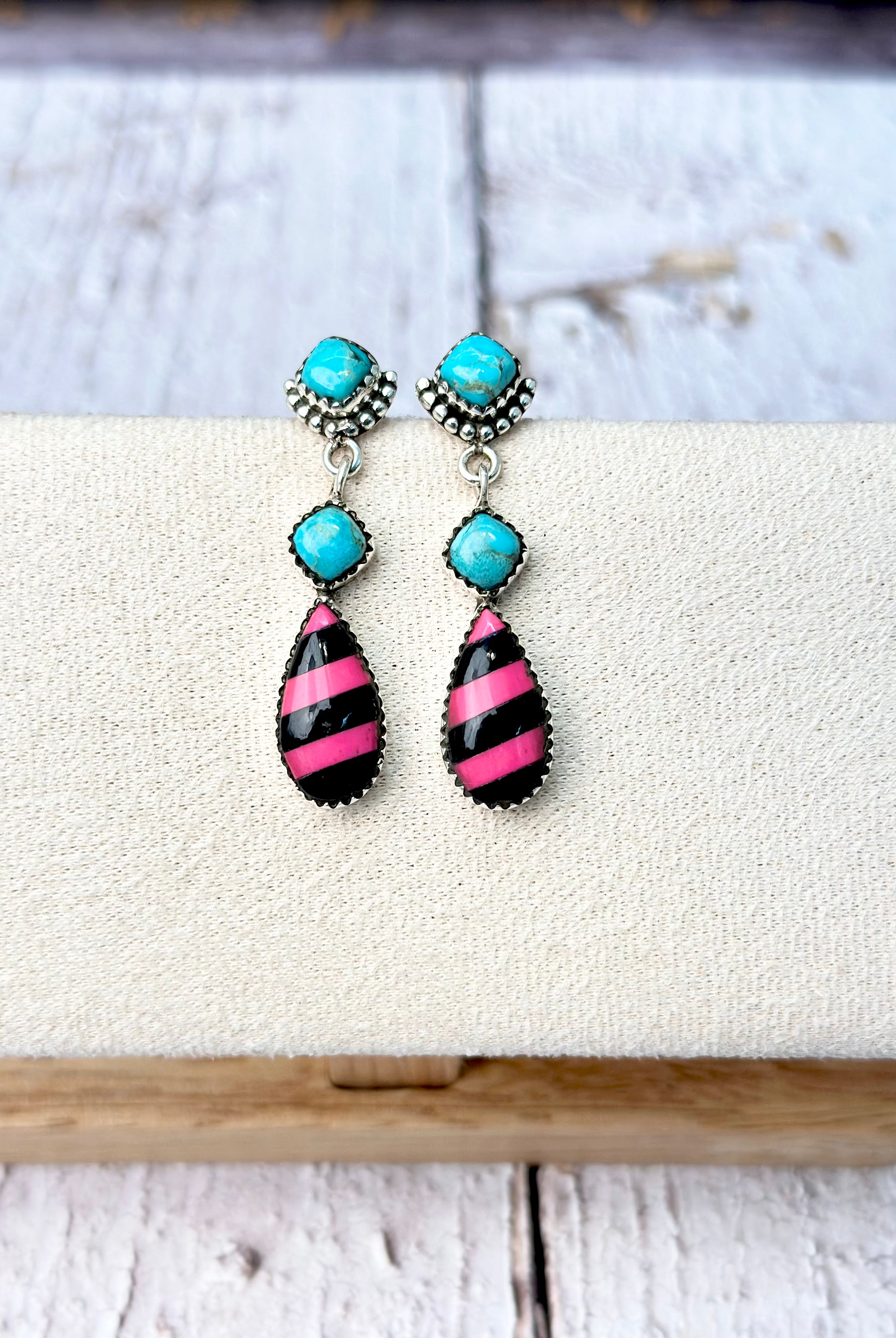 Stand Out Turquoise & Stripe Earrings-Earrings-Krush Kandy, Women's Online Fashion Boutique Located in Phoenix, Arizona (Scottsdale Area)