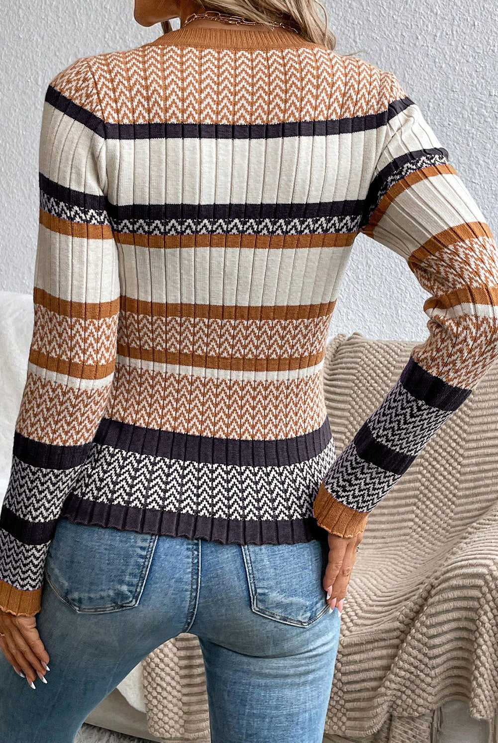 Colorblock Striped Ribbed Knit Sweater-Long Sleeve Tops-Krush Kandy, Women's Online Fashion Boutique Located in Phoenix, Arizona (Scottsdale Area)