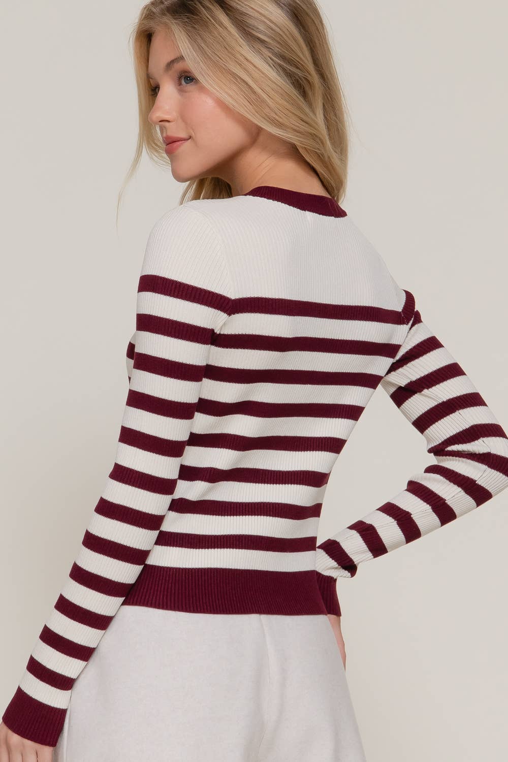 Long Sleeve Crew Neck Stripe Sweater Cardigan-Cardigan-Krush Kandy, Women's Online Fashion Boutique Located in Phoenix, Arizona (Scottsdale Area)