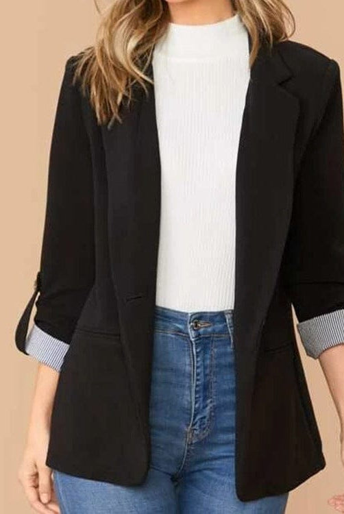 Lapel Collar Roll-Tab Sleeve Blazer-Krush Kandy, Women's Online Fashion Boutique Located in Phoenix, Arizona (Scottsdale Area)