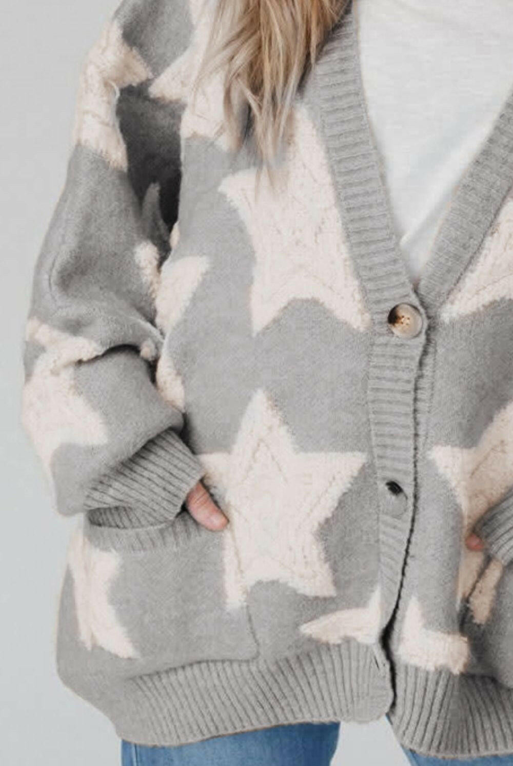 Star Button Up Long Sleeve Cardigan-Cardigans-Krush Kandy, Women's Online Fashion Boutique Located in Phoenix, Arizona (Scottsdale Area)