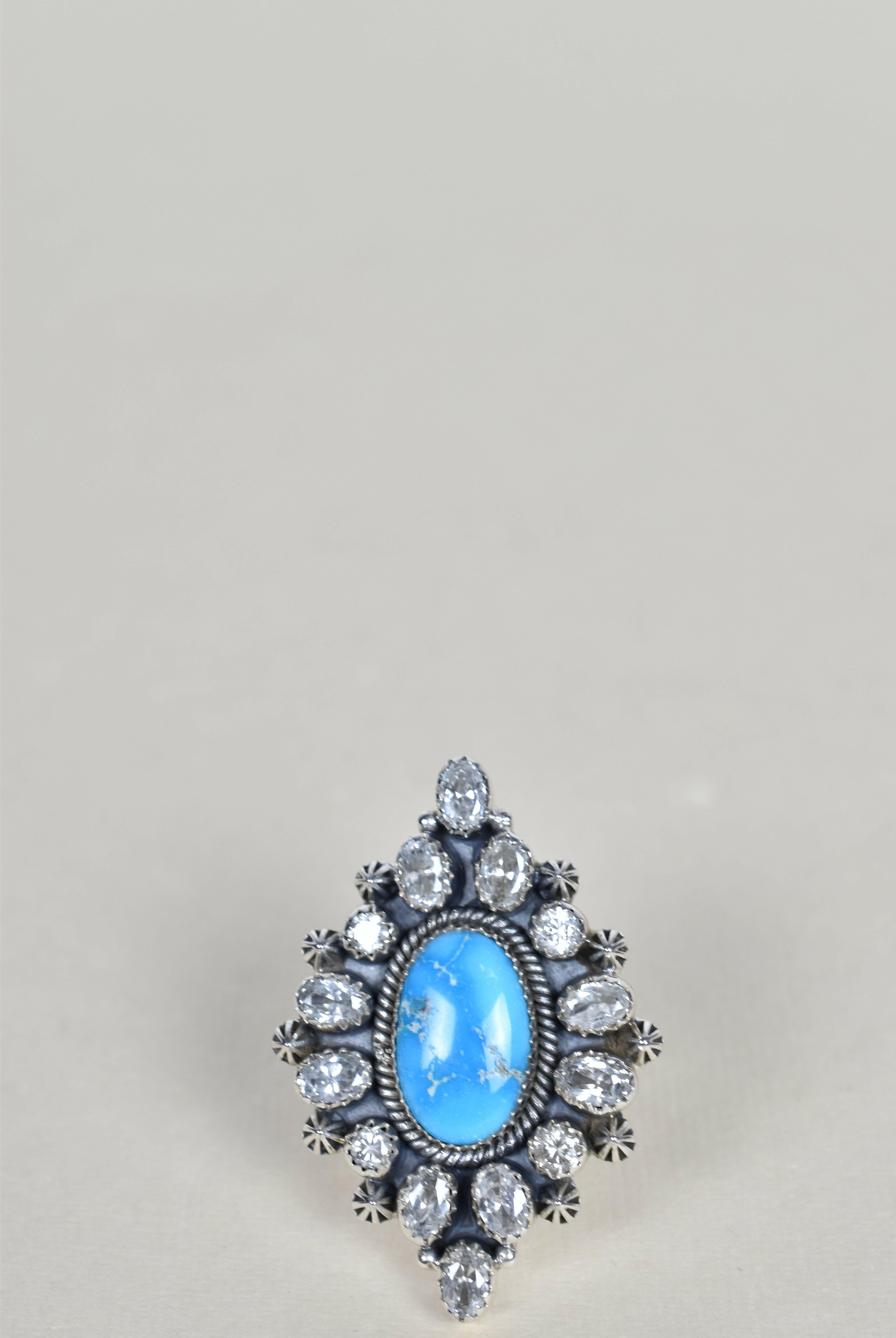 Turquoise & Crystal One of A Kind Ring-Statement Rings-Krush Kandy, Women's Online Fashion Boutique Located in Phoenix, Arizona (Scottsdale Area)